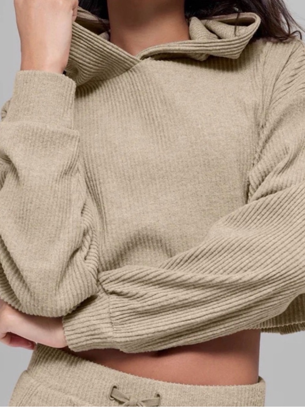 Alo Ribbed Cropped Hooded Sweater